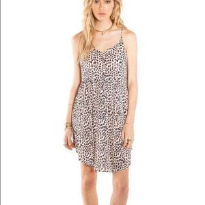 Amuse Society Daria Leopard Tan Black Spaghetti Strap Mini Dress Womens XS